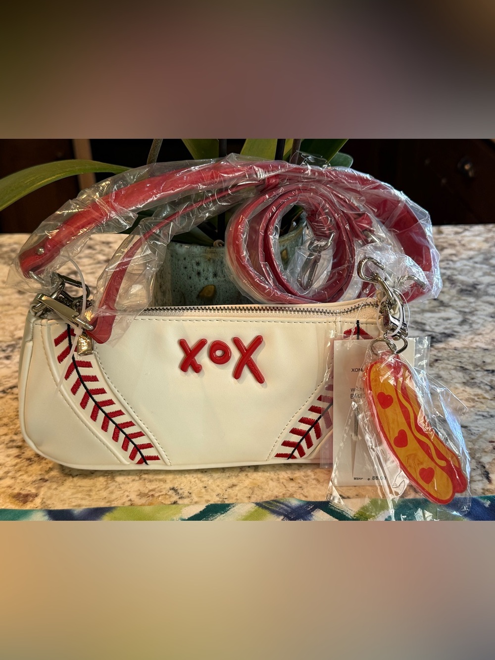 NEW Betsey Johnson Kitsch Baseball Shoulder Crossbody Bag and Hotdog Bag Charm